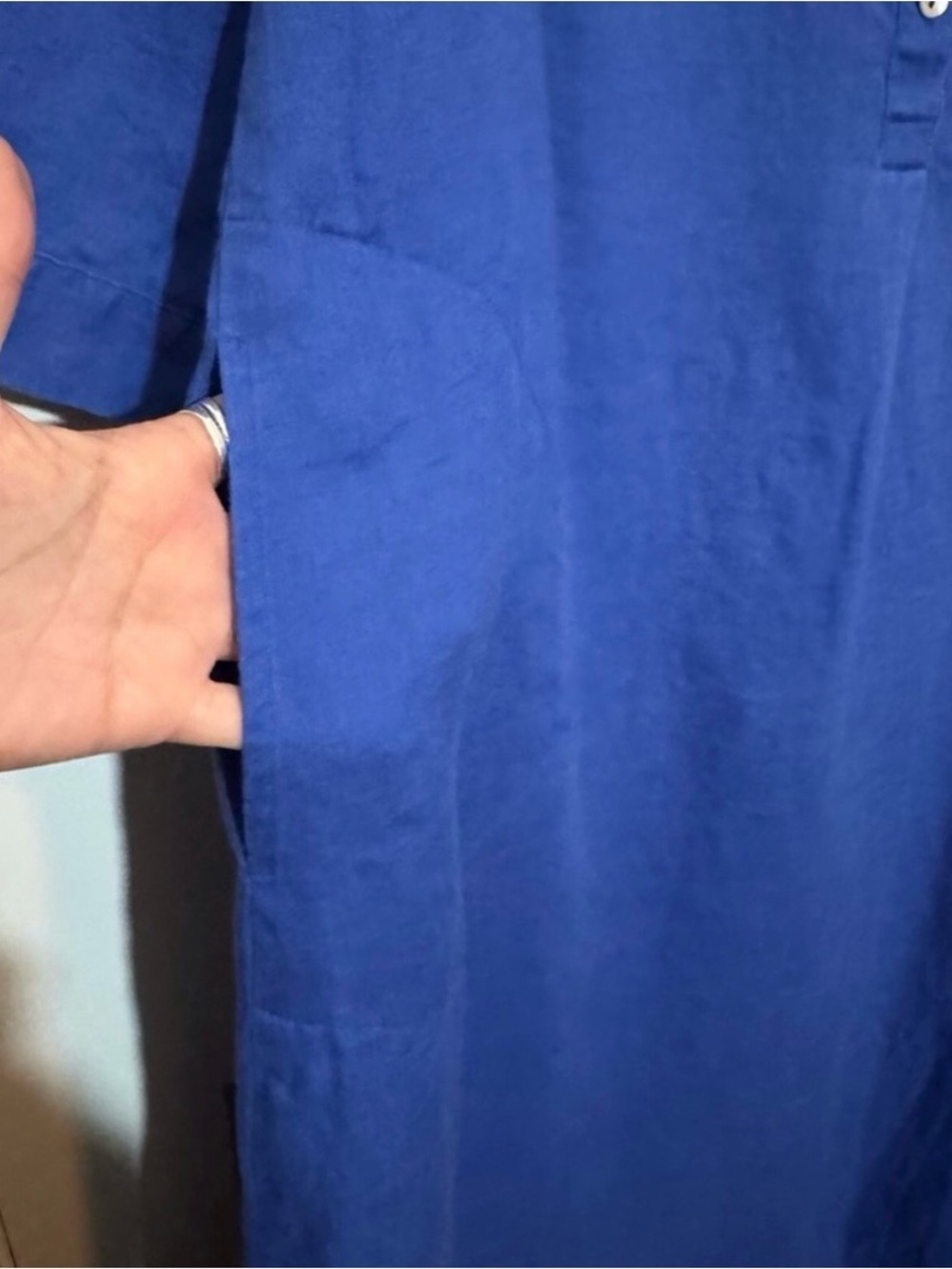 J. Jill Blue Love Linen Midi Dress Lagenlook Pockets Long Sleeve Blue Small - Picture 4 of 8